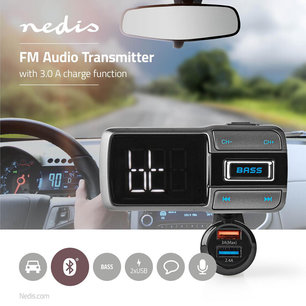 FM-Transmitter voor in de Auto - Bluetooth® - Bass Boost - microSD-Kaartsleuf - Handsfree Bellen - Spraakbediening - 3,0 A / 2,4 A FM-Transmitter voor in de Auto - Bluetooth® - Bass Boost - microSD-Kaartsleuf - Handsfree Bellen - Spraakbediening - 3,0 A / 2,4 A