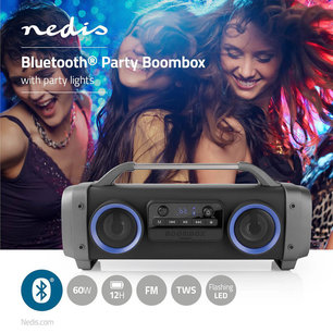 Party Boombox - 3 Uur Speeltijd - Bluetooth® Draadloze Technologie - FM-Radio - Party-Verlichting - Zwart Party Boombox - 3 Uur Speeltijd - Bluetooth® Draadloze Technologie - FM-Radio - Party-Verlichting - Zwart