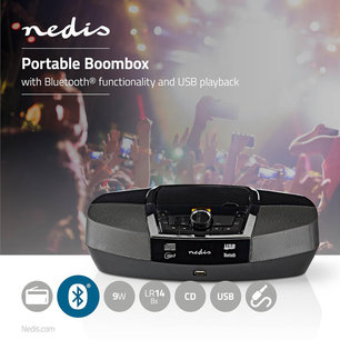 Boombox - 12 W - Bluetooth® - CD-speler - FM-Radio - USB - AUX - Zwart Boombox - 12 W - Bluetooth® - CD-speler - FM-Radio - USB - AUX - Zwart