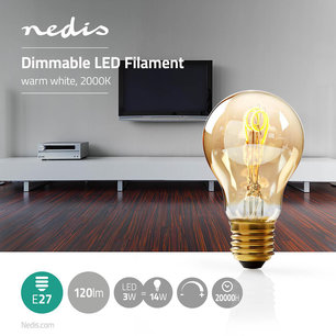 Dimbare vintage LED-gloeilamp E27 - A60 - 3 W - 100 lm - Mooi warm licht Dimbare vintage LED-gloeilamp E27 - A60 - 3 W - 100 lm - Mooi warm licht