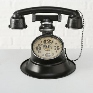 Tafelklok telefoon 25x21cm metaal zwart Tafelklok telefoon 25x21cm metaal zwart