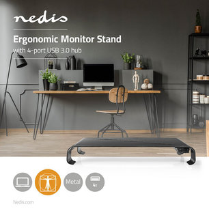 Ergonomische Multifunctionele Standaard | USB 3.0 Hub | 4-Poorts | Zwart Ergonomische Multifunctionele Standaard | USB 3.0 Hub | 4-Poorts | Zwart