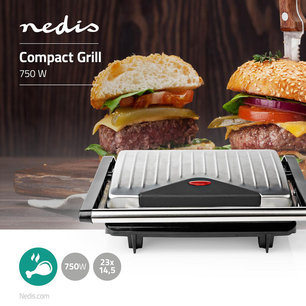 Contact Grill 750 W - 23 x 14.5 cm - Automatische temperatuurregeling - Metaal Contact Grill 750 W - 23 x 14.5 cm - Automatische temperatuurregeling - Metaal