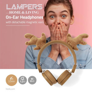 Bedrade Koptelefoon - 1,2 m Ronde Kabel - On-Ear | Afneembare Magnetische Oren - Rudy Reindeer - Bruin Bedrade Koptelefoon - 1,2 m Ronde Kabel - On-Ear | Afneembare Magnetische Oren - Rudy Reindeer - Bruin