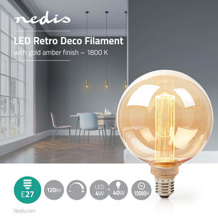 Duurzame grote Retro dimbare Decolamp 12.5 cm E27 - 4 W - 120 lm - 1800 K Duurzame grote Retro dimbare Decolamp 12.5 cm E27 - 4 W - 120 lm - 1800 K