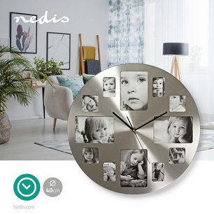 Ronde wandklok - Diameter 40 cm - Fotolijst -Zilver Ronde wandklok - Diameter 40 cm - Fotolijst -Zilver
