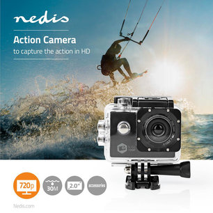 Action Cam 720p@30fps - 5 MPixel - Waterbestendig tot: 30.0 m - 90 min - Mounts inbegrepen - Zwart Action Cam 720p@30fps - 5 MPixel - Waterbestendig tot: 30.0 m - 90 min - Mounts inbegrepen - Zwart