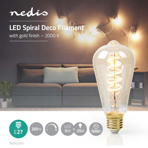 Spiral Deco ST64 E27 - 5 W - 250 lm - 2000 K Spiral Deco ST64 E27 - 5 W - 250 lm - 2000 K