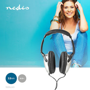Bedrade Over-ear Koptelefoon Kabellengte: 6.00 meter - Volumebediening - Zilver/Zwart Bedrade Over-ear Koptelefoon Kabellengte: 6.00 meter - Volumebediening - Zilver/Zwart