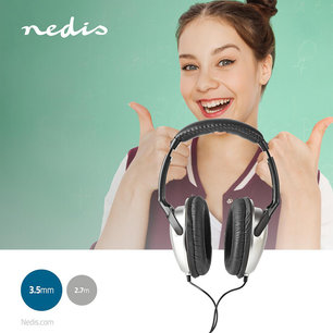Bedrade Over-ear Koptelefoon Kabellengte: 2.70 meter - Volumebediening - Zilver/Zwart Bedrade Over-ear Koptelefoon Kabellengte: 2.70 meter - Volumebediening - Zilver/Zwart