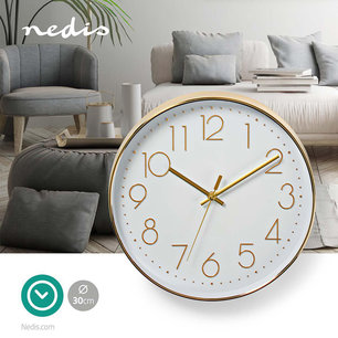 Ronde wandklok | Diameter 30 cm | Eenvoudig te lezen cijfers | Goud Ronde wandklok | Diameter 30 cm | Eenvoudig te lezen cijfers | Goud