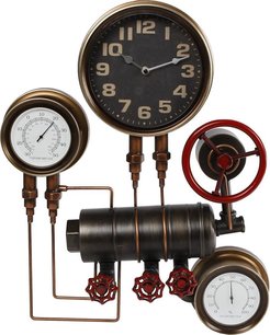 Industriele machineklok - Metaal - Koper - Klok & Thermometer Industriele machineklok - Metaal - Koper - Klok & Thermometer