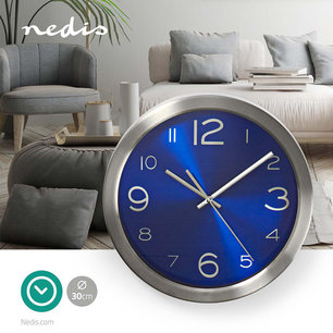 Ronde wandklok - Diameter 30 cm - Blauw & roestvrijstaal Ronde wandklok - Diameter 30 cm - Blauw & roestvrijstaal