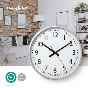 Ronde wandklok - Diameter 38 cm - Eenvoudig te lezen cijfers - Wit / Zilver Ronde wandklok - Diameter 38 cm - Eenvoudig te lezen cijfers - Wit / Zilver