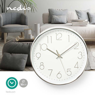 Ronde wandklok - Diameter 30 cm - Wit & zilver Ronde wandklok - Diameter 30 cm - Wit & zilver