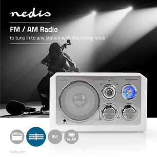 Retro design FM / AM radio - Analoge tuning - Wit - Aux ingang - Batterij- of netvoeding Retro design FM / AM radio - Analoge tuning - Wit - Aux ingang - Batterij- of netvoeding