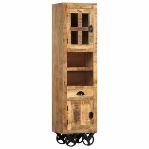Hoge kast met wieltjes 38x30x143 cm massief ruw mangohout Hoge kast met wieltjes 38x30x143 cm massief ruw mangohout