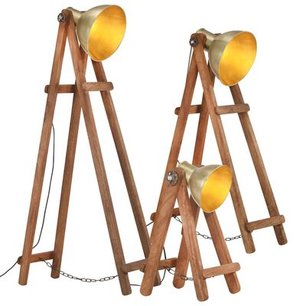 Vloerlampen 3 stuks - E27 massief mangohout - Messingkleurig Vloerlampen 3 stuks - E27 massief mangohout - Messingkleurig