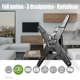 Zeer soepel draaiende en kantelbare degelijke muurbeugel met 3 draaipunten - max. 30 Kg Zeer soepel draaiende en kantelbare degelijke muurbeugel met 3 draaipunten - max. 30 Kg