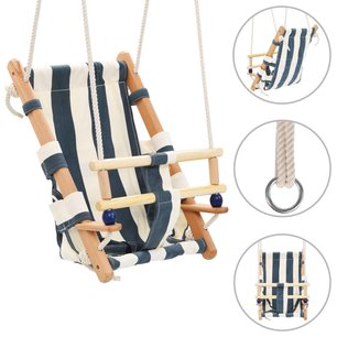 Babyschommel met veiligheidsgordel katoen hout blauw Babyschommel met veiligheidsgordel katoen hout blauw