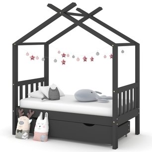 Kinderbedframe met lade grenenhout donkergrijs 70x140 cm Kinderbedframe met lade grenenhout donkergrijs 70x140 cm