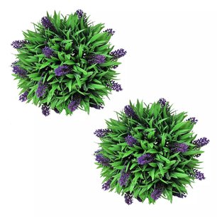 2-delige Kunstbuxussenset bolvormig met lavendel 28 cm 2-delige Kunstbuxussenset bolvormig met lavendel 28 cm