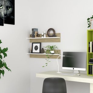 Wandschappen 2 st 80x11,5x18 cm spaanplaat wit en sonoma eiken Wandschappen 2 st 80x11,5x18 cm spaanplaat wit en sonoma eiken