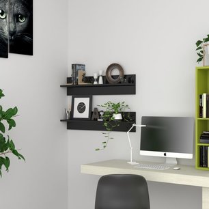 Wandschappen 2 st 80x11,5x18 cm spaanplaat hoogglans zwart Wandschappen 2 st 80x11,5x18 cm spaanplaat hoogglans zwart