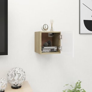 Tv-wandmeubel 30,5x30x30 cm wit en sonoma eikenkleurig Tv-wandmeubel 30,5x30x30 cm wit en sonoma eikenkleurig