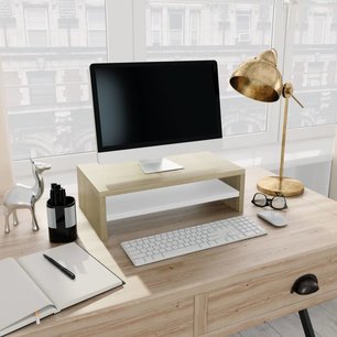 Monitorstandaard 42x24x13 cm spaanplaat wit en sonoma eiken Monitorstandaard 42x24x13 cm spaanplaat wit en sonoma eiken
