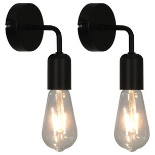 Wandlampen 2 st met filament peren 2 W E27 zwart Wandlampen 2 st met filament peren 2 W E27 zwart