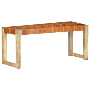 Bankje 110 cm echt leer en massief mangohout bruin Bankje 110 cm echt leer en massief mangohout bruin