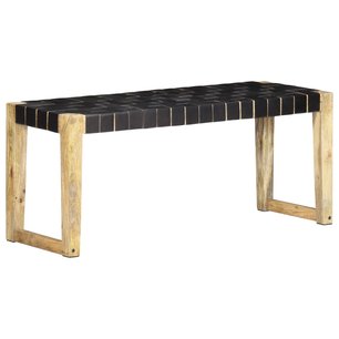 Bankje 110 cm echt leer en massief mangohout zwart Bankje 110 cm echt leer en massief mangohout zwart