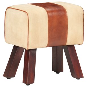 Bankje 38 cm canvas en echt leer bruin Bankje 38 cm canvas en echt leer bruin