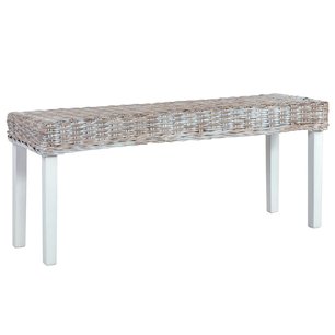 Bankje 110 cm natuurlijk kubu rattan en massief mangohout wit Bankje 110 cm natuurlijk kubu rattan en massief mangohout wit