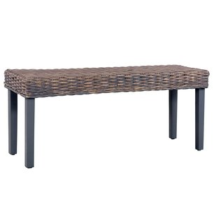 Bankje 110 cm natuurlijk kubu rattan en massief mangohout grijs Bankje 110 cm natuurlijk kubu rattan en massief mangohout grijs