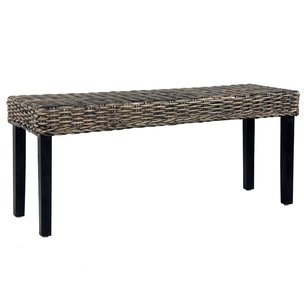 Bankje 110 cm natuurlijk kubu rattan en massief mangohout zwart Bankje 110 cm natuurlijk kubu rattan en massief mangohout zwart