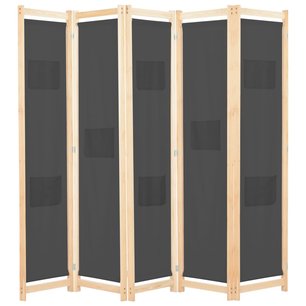 Kamerscherm met 5 panelen 200x170x4 cm stof grijs Kamerscherm met 5 panelen 200x170x4 cm stof grijs