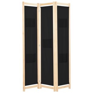 Kamerscherm met 3 panelen 120x170x4 cm stof zwart Kamerscherm met 3 panelen 120x170x4 cm stof zwart