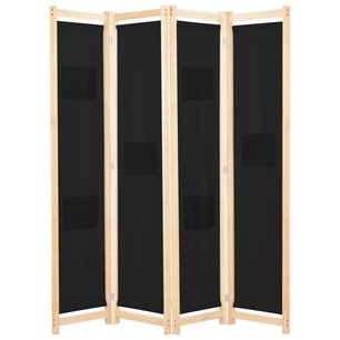 Kamerscherm met 4 panelen 160x170x4 cm stof zwart Kamerscherm met 4 panelen 160x170x4 cm stof zwart