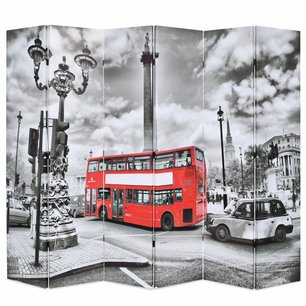 Kamerscherm inklapbaar Londen bus 228x170 cm zwart en wit Kamerscherm inklapbaar Londen bus 228x170 cm zwart en wit