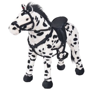 Speelgoedpaard staand XXL pluche zwart en wit Speelgoedpaard staand XXL pluche zwart en wit