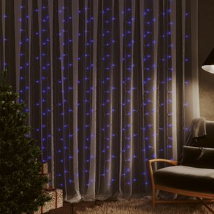 Lichtsnoergordijn met 300 LED's en 8 functies 3x3 m blauw Lichtsnoergordijn met 300 LED's en 8 functies 3x3 m blauw