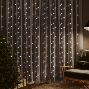 Lichtsnoergordijn met 300 LED's en 8 functies 3x3 m koudwit Lichtsnoergordijn met 300 LED's en 8 functies 3x3 m koudwit