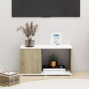 Tv-meubel 60x24x32 cm spaanplaat wit en sonoma eikenkleurig Tv-meubel 60x24x32 cm spaanplaat wit en sonoma eikenkleurig
