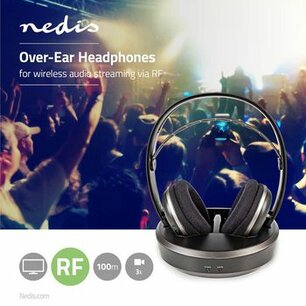 Draadloze TV-Koptelefoon | RF | Over-Ear | Maximale batterijduur: 11 uur | 100 m | Digitale Audio | Laadstation | Zilver / Zwart Draadloze TV-Koptelefoon | RF | Over-Ear | Maximale batterijduur: 11 uur | 100 m | Digitale Audio | Laadstation | Zilver / Zwart