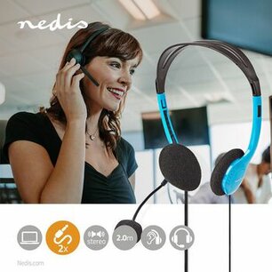 PC-Headset | On-Ear | Stereo | 2x 3.5 mm | Inklapbare Microfoon | Blauw PC-Headset | On-Ear | Stereo | 2x 3.5 mm | Inklapbare Microfoon | Blauw