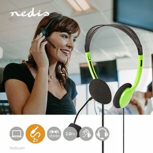 PC-Headset | On-Ear | Stereo | 2x 3.5 mm | Inklapbare Microfoon | Groen PC-Headset | On-Ear | Stereo | 2x 3.5 mm | Inklapbare Microfoon | Groen
