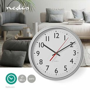 Wandklok | Diameter: 300 mm | Kunststof | Wit / Zilver Wandklok | Diameter: 300 mm | Kunststof | Wit / Zilver