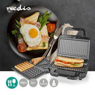 Multi grill | Grill / Sandwich / Waffle | 700 W | 22 x 12.5 cm | Automatische temperatuurregeling | Kunststof / Roestvrij Staal Multi grill | Grill / Sandwich / Waffle | 700 W | 22 x 12.5 cm | Automatische temperatuurregeling | Kunststof / Roestvrij Staal